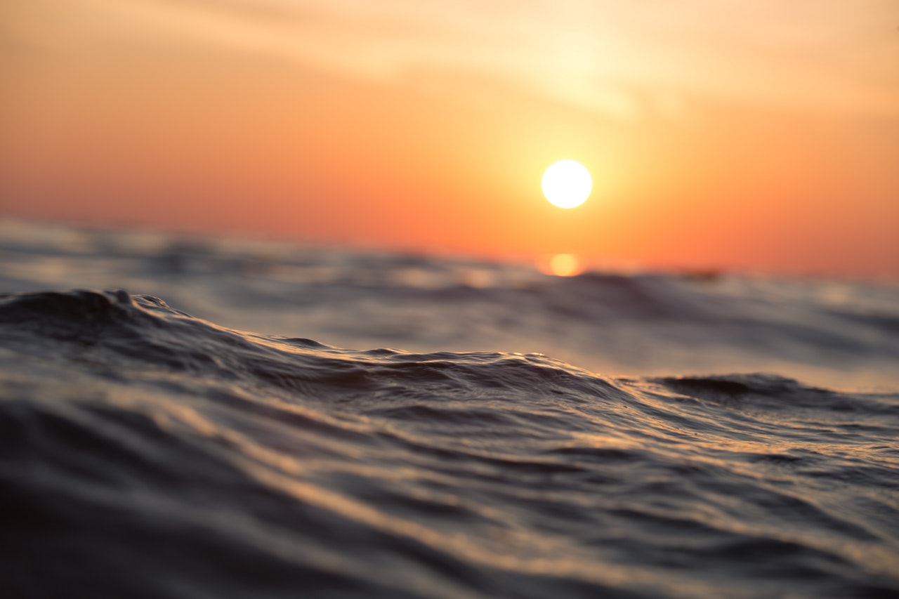 Bild på hav i solnedgång